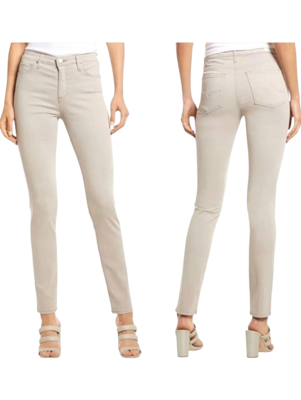 AG The Prima Mid-Rise Cigarette Crop Beige Stretchy Soft Skinny Jeans 27